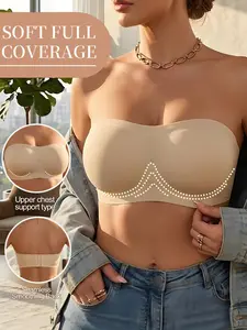 Anti-slip Women's Backless Strapless Smooth Jelly Everyday Bra, High Support Slim Fit, No Wire, Casual Style Unlined Design, Womenswear, Underwear