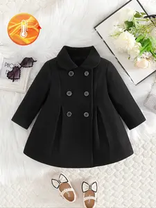 Baby Girls' Winter Coat, Simple Fashion Short Top, Stand Collar Button Design, Thick Warm Long Sleeve, Casual for Fall & Winter