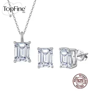 1 Set 925 Sterling Silver Top Grade Emerald Cut Cubic Zirconia Pendant Necklace And Earrings Engagement Wedding Bridal Jewelry Sets For Women