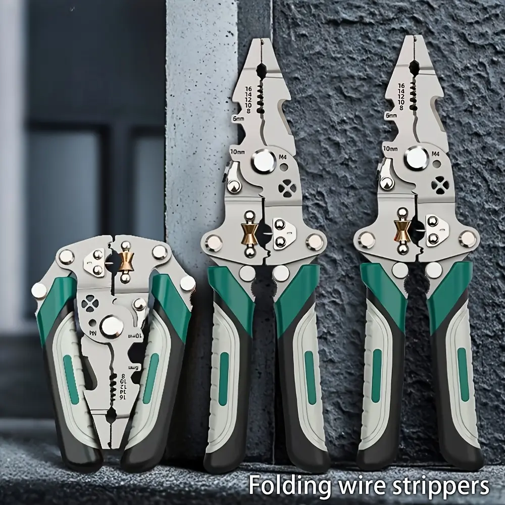 Multifunctional Foldable Wire Stripper Pliers, Special Designed for Electricians, Strips Wires, Cuts Lines, Twists Pipes, Presses Terminals, Wirecutters