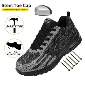 Safety shoes with steel toe, puncture resistant, lightweight and breathable, comfortable and flexible, preferred for construction sites and catering service workers, available in multiple sizes, suitable for both men and women