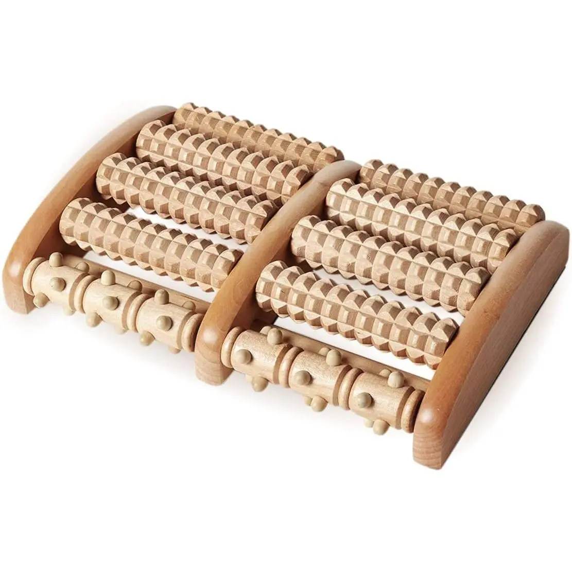 Kanjo Acupressure Foot Pain Relief Multi-Roller - Wooden Dual Foot Roller - Relieves Plantar Fasciitis, Heel & Arch Pain - Promotes Stress Relief & Muscle Relaxation