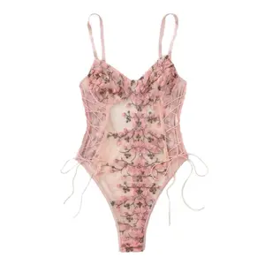 Women Sexy Lace Up Floral Embroidered Teddy Lingerie Bodysuit Top Mesh Sheer One Piece gift Sexy Spaghetti Strap Nightgown Long Black Maxi Dress Sparkle Christmas Santa with Wine Glass Design Flare Leg No Front Seam Leggings Casual Dot Blouse Ruffle Trim