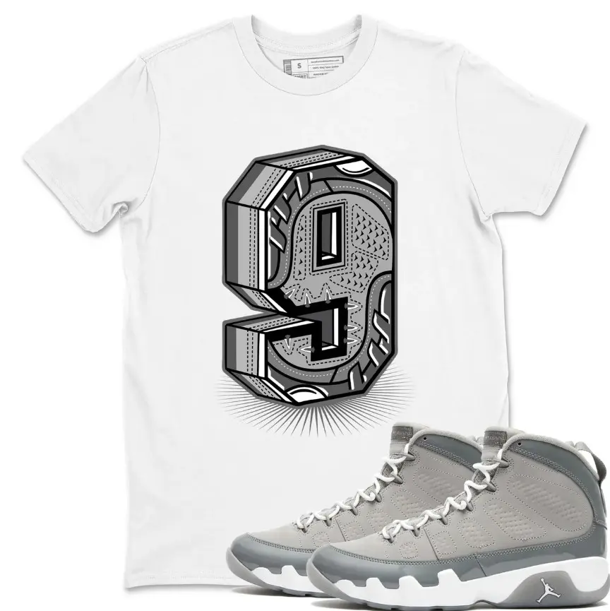 AJ 9 Cool Grey White T Shirt Match Number 9, Cool Grey 9s Shirt, 100% Cotton, Cool Grey 9s Graphic Tee, Classic Fit, Menswear Tops