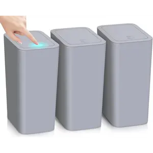 3 Pack Bathroom Small Trash Can with Lid,10L / 2.6 Gallon Slim Garbage Bin Wastebasket with Pop-Up Lid for Bedroom, Office, Kitchen, Craft Room, Fits Under Desk/Cabinet/Sink