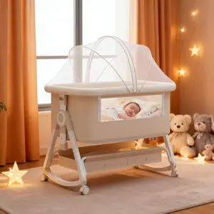 Ultimate 4-in-1 Bedside Bassinet System - Rocking Function, 6 Height Levels, Easy Foldable Portable Crib with Storage Basket & Mattress for Newborns