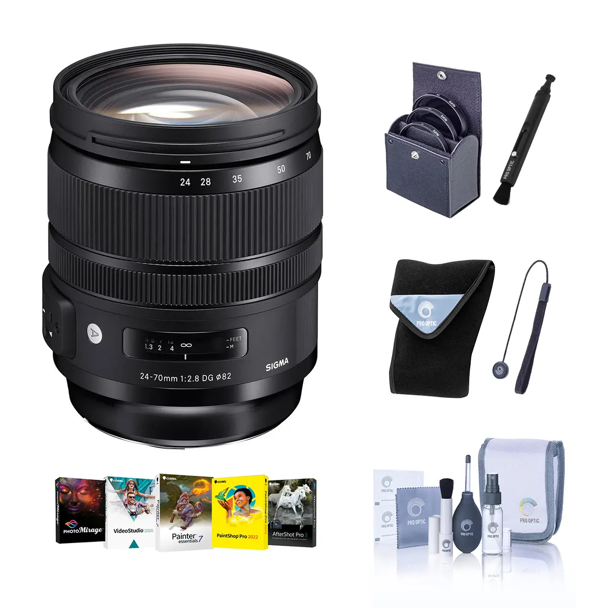 Sigma 24-70mm f/2.8 DG OS HSM ART Lens for Nikon F, Bundle with 82mm Filter Kit, Lens Wrap, Lens Cap Tether and PC Software Kit