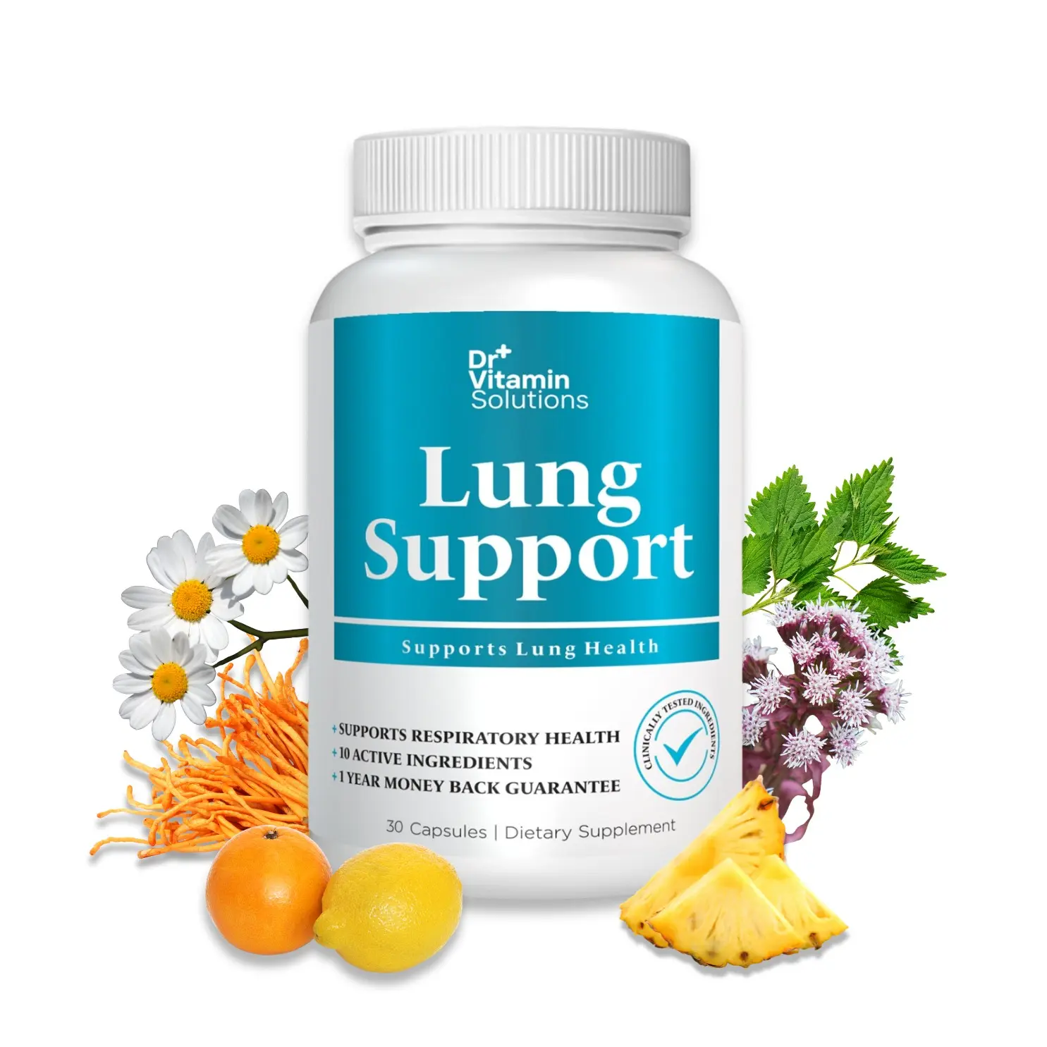 Dr Vitamin Solutions Lung Support - 30 Vegan Capsules with Vitamin C Cordyceps Butterbur & Nettle Leaf for Respiratory Health & Immune Support - USA Made - Dietary Fitness Healthcare Natural - Supplement