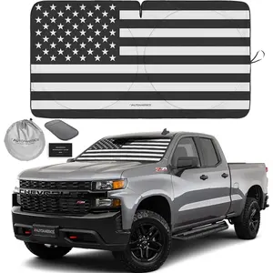 1-Piece Windshield Sun Shade B&W American Flag USA Patriotic Design-Foldable, Fits Easily to SUV, Truck Vehicles, UV Ray Blocker, Keeps Your Vehicle Cool, Large