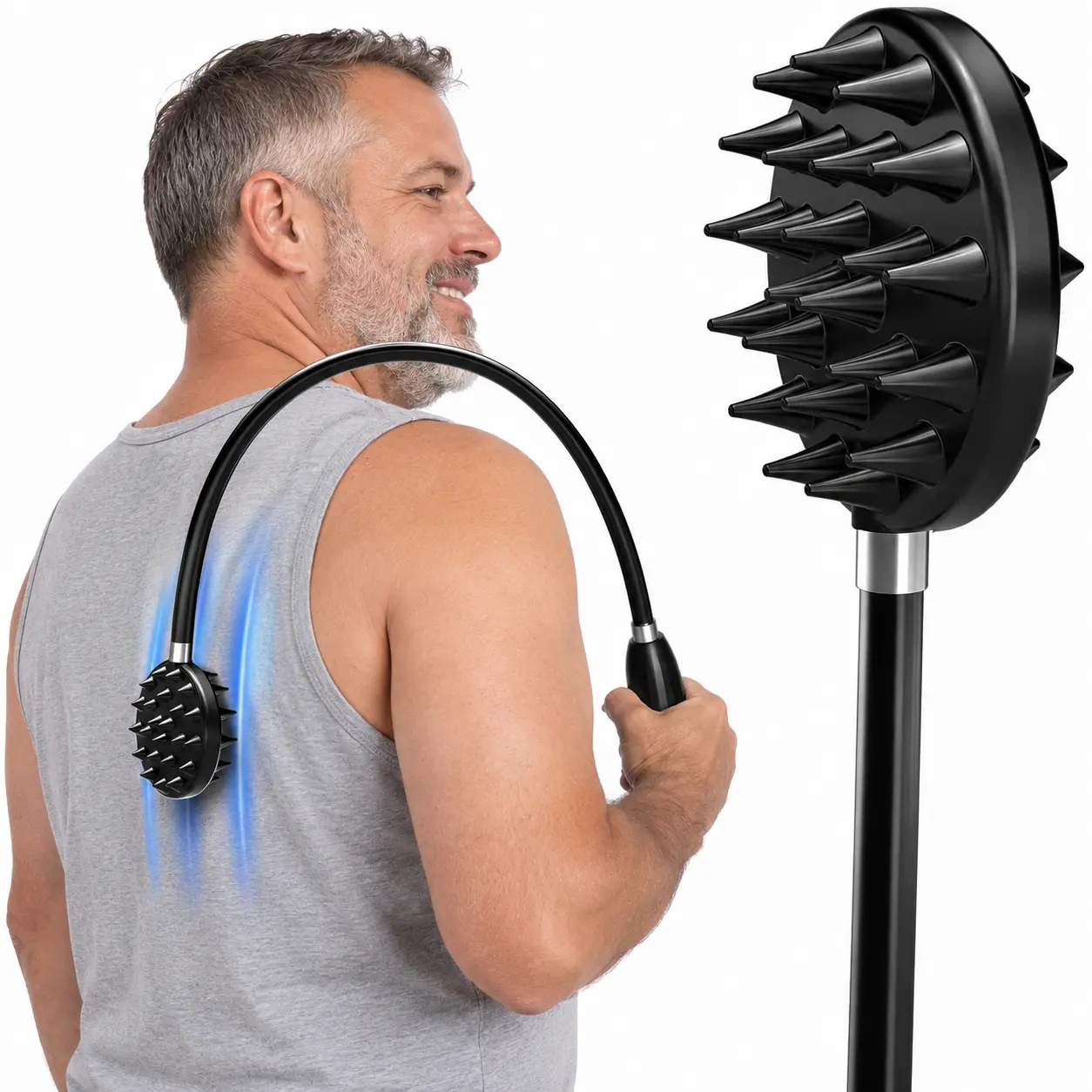 TUKUOS Curved Back Scratcher & Muscle Roller Stick, 29.6" Extra Long Portable Lightweight Flexible Body Care Tool for Adults with Dual-Sided Head for Deep Soothing Relief, Mother's Day Home Supplies Gift, Adjust Bend, Dual Sides, 200G, Sensitive Safe, Man