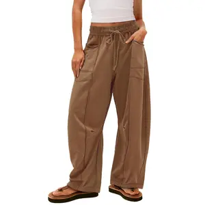 Talakeno Womens Baggy Barrel Pants Wide Leg Lounge Drawstring Sweatpants with Pockets