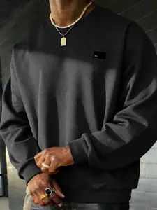 Men's All-Season Long Sleeve Casual Fashion Breathable Comfort Waffle Knit Top, Versatile Plain Fitted Sweatshirt, Classic Style, Waffle Knitwear, Soft Casual Knitwear