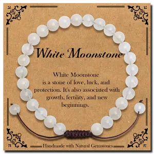 Braided Genuine Moonstone - Stone of New Beginnings - Bracelet, Elegant Handcrafted Natural Gemstone Crystal Bracelet Healing Power Energy Inspirational Gifts with Card for Unisex bracelet beaded  bracelets🌸