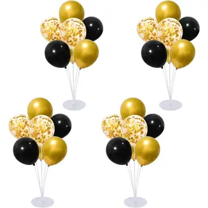 4 Set Balloon Stand Kit for Table Centerpieces With Balloon and Base Party Decorations for Birthday Wedding Retirement Graduation Baby Shower (Black Gold)