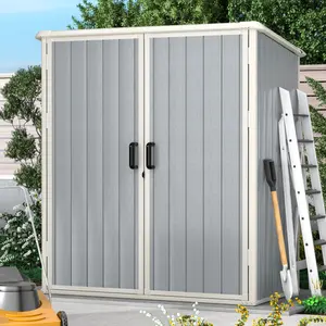 【2 Boxes Shipped At Different Times】Aoxun Outdoor Storage Shed 5 x 3FT, Resin Shed with Floor and Lockable Door, Plastic Sheds for Garbage Can, Tool, Accessories, Lawn, Garden Metal