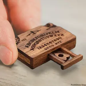 Mini Retro Spirit Board with Drawer - Wooden Ouija-Style Divination Miniature, Desk Ornament Home Decor, Collectible Craft Decorative Piece, Mini Gifts