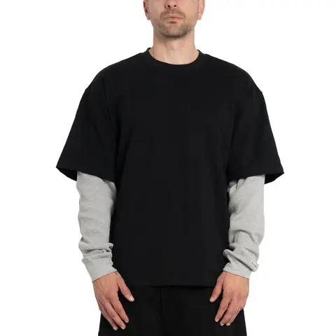 Pro Club Men's Heavyweight 2fer Thermal Long Sleeve Tops - Cotton-Polyester Fabric, Baggy, Soft, Good Drape, Contrast Sleeves, Woven Logo, Classic Casual Style, Multi-Size, Cold Wash, Bold Layering Appeal, Ideal Base Under Jackets