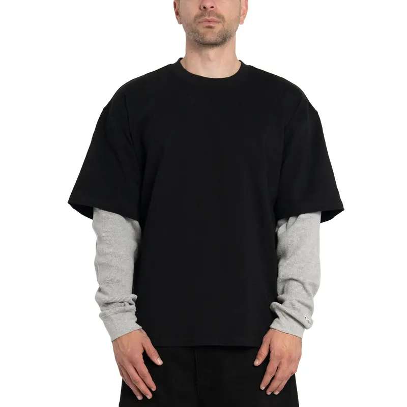 Pro Club Men's Heavyweight 2fer Thermal Long Sleeve Tops - Cotton-Polyester Fabric, Baggy, Soft, Good Drape, Contrast Sleeves, Woven Logo, Classic Casual Style, Multi-Size, Cold Wash, Bold Layering Appeal, Ideal Base Under Jackets