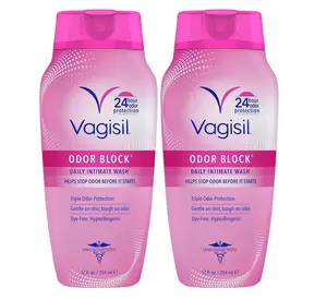Vagisil Feminine Wash for Intimate Area Hygiene, Odor Block, Gynecologist Tested, Hypoallergenic, 12 oz, (Pack of 2)