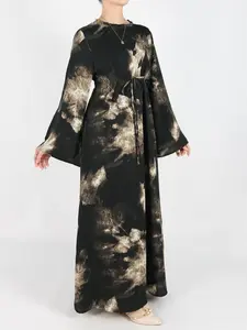 Women's Tie Side Zipper Back Dress, Elegant Long Sleeve Modesty Abaya Dress for Daily Wear, Ladies Islamic Clothing for All Seasons