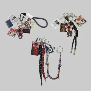 Stranger Things Handmade Keychain Set Demogorgon Pendant Walkie-Talkie Alphabet Tags Retro Hawkins Icons Upside Down Keyring Gift for Collectors plastic  netflix fan