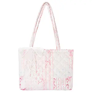 Quilted Small Tote Bag for Women, Cute Floral Floral Quilted Tote Bag for Work Travel Gym Shopping Everyday Purse