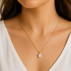 18k Gold Plated Minimalist Luxury Jewelry – Elegant Rectangular Crystal Pendant Necklace for Women