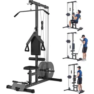 LAT Pulldown Machine, Multi-Functional Cable Machine with High and Low Pulley Station, Row Cable Machine Home Gym with Leg Support, Tricep Workout Equipment