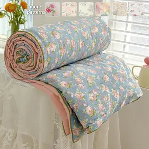 Floral Print Summer Quilt, 1 Count Soft & Skin-friendly Air-conditioning Quilt, Thin Blanket for Home Bedroom Living Room Dormitory