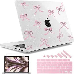 for MacBook Pro 14 inch M3 M2 M1 Chip (Models: A3401 A3185 A2918 A2995 A2779 A2442) 2021 2022 2023 2024 Release, Bow Print Hard Shell Case wtih Keyboard Cover, Clear Glitter