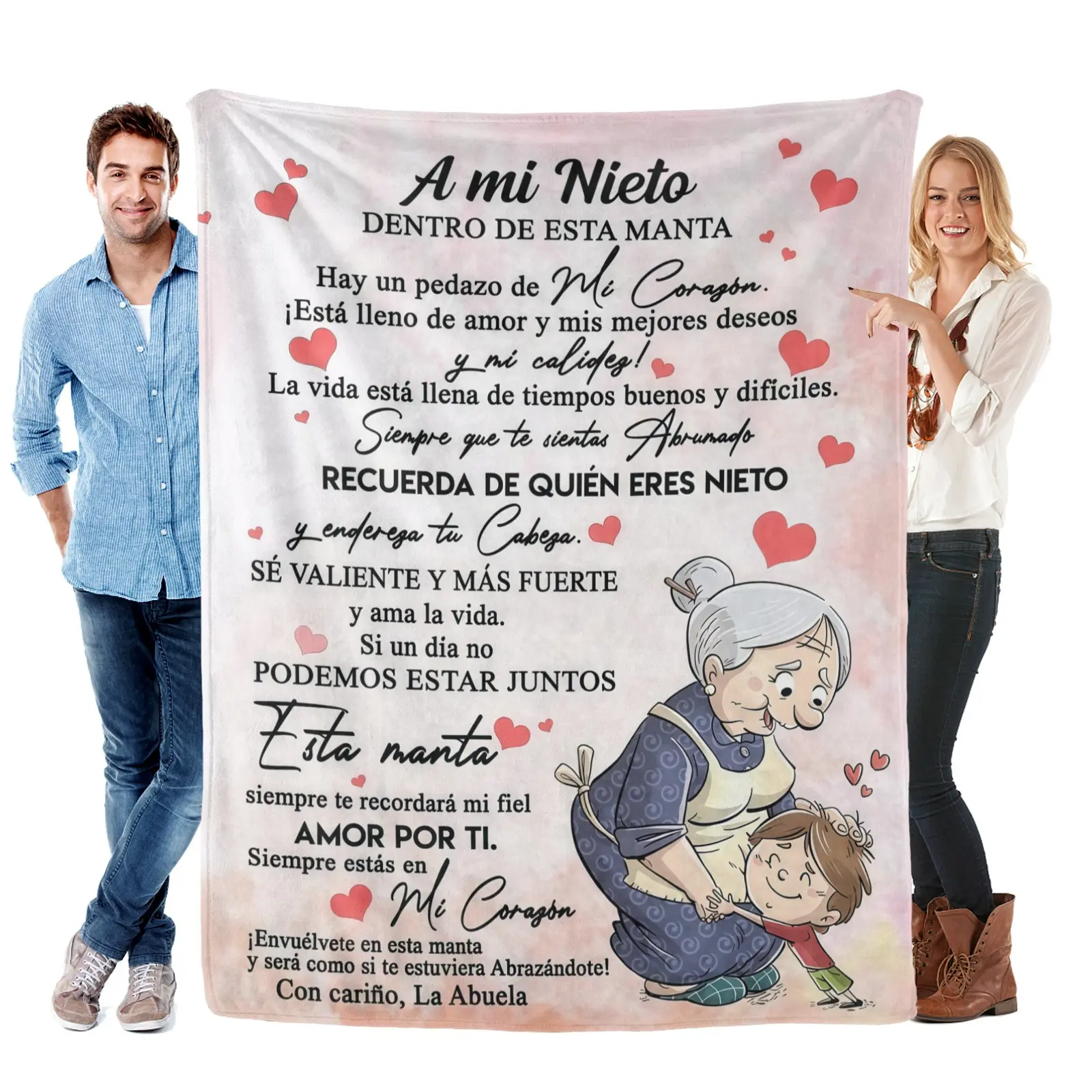 Abuela’s Love Flannel Slogan Blanket - Bedding, Decorative Family Blanket Gift with Heartfelt Grandmother-to-Grandson Messages, Adorable Illustrations, Soft Cozy Fabric for Grandson Gifting