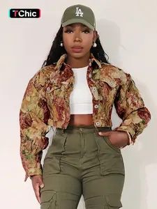 Women's Floral Print Button Front Crop Jacket, Casual Long Sleeve Collared Outerwear for Fall & Winter, Ladies Clothes for Daily Wear