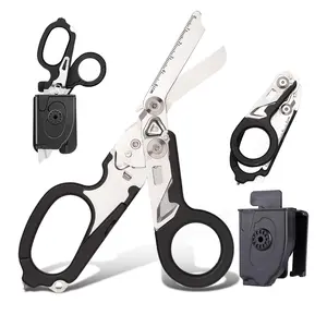 6 in 1 Outdoor Tactical Scissor Tools with Strap Cutter & Glass Breaker-Foldable Medical Emergency Shears with Compatible Holster-Men Women Tool kit