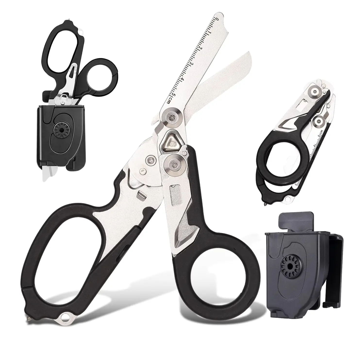 6 in 1 Outdoor Tactical Scissor Tools with Strap Cutter & Glass Breaker-Foldable Medical Emergency Shears with Compatible Holster-Men Women Tool kit