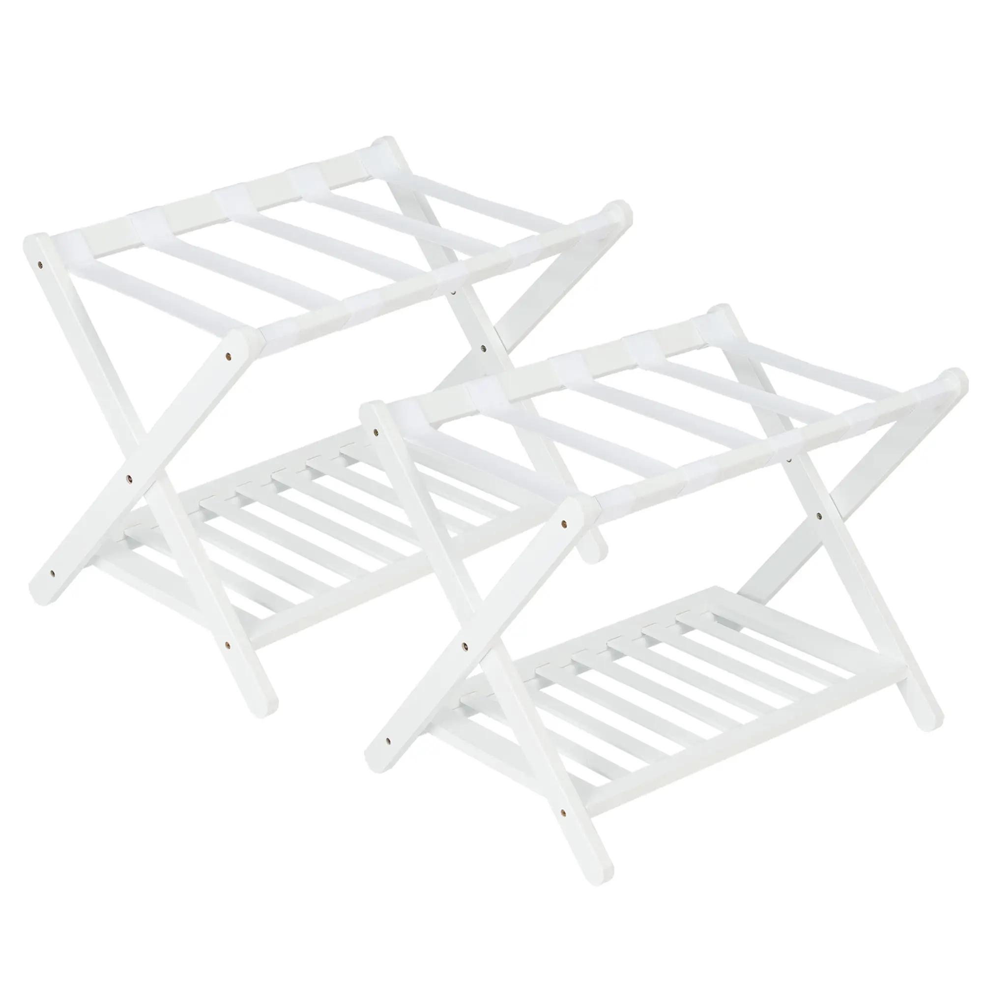 Garvee Premium Bamboo Folding Luggage Rack with Storage Shelf and Nylon Straps, Supports up to 150 lb, Fits Most Luggage Sizes, Ideal for Bedrooms, Living Rooms, and Hotels, White Finish