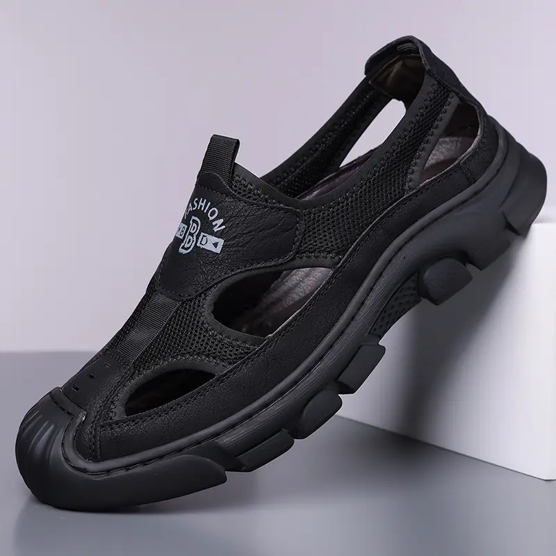 Baotou mesh breathable sandals for men with lazy feet, thick soled anti slip outdoor hiking shoes