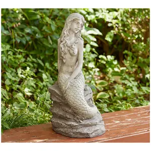 Glitzhome 20" Concrette Finish Magical MermaidGarden Statue