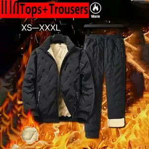 Men's Casual Sports Suit Set - Autumn Winter Fleece Lined Polyester Fiber Stand Collar with Pocket, Long Sleeve Zipper Jacket and Jogger Pants Textured Sweatsuit men's sweatsuit set men sweatsuit set men 2 piece sets men's 2 piece set