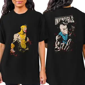 Mohawk mark mark' grayson invincible anime double printed vintage ed tee unisex oversize heavyweight cotton t-shirt f Relaxed Everyday Shirt