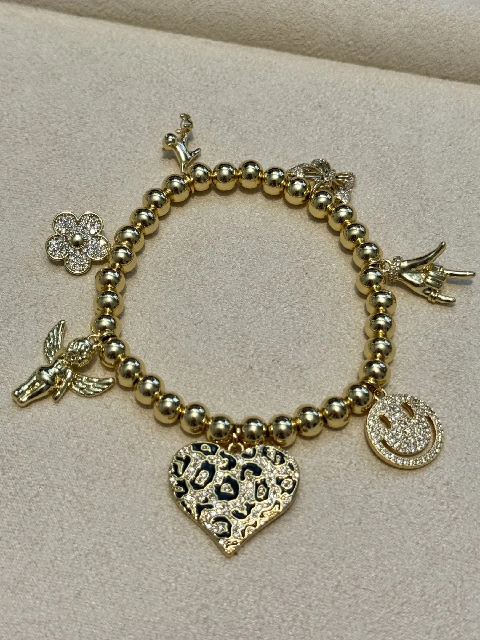 Custom Beaded Charm Bracelet - 18K Gold Plated - Personalized Custom Beaded Charm Bracelet - 18K Gold Plated - Personalized