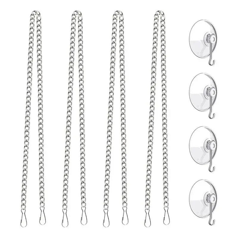 Stained Glass Window Hanging Chain with Suction Cup Hooks, 4 Pcs 20 Inch Picture Hanging Chain Sunshine Catcher
