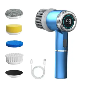 5-in-1 Electric Rotary Cleaner with Power Display, Kitchen Cordless Power Cleaning Brush, 3-Speed Cleaning Electric Scrubber, Replaceable Head/Bathroom/Sink/Window Cleaning Brush Scrubberbrush