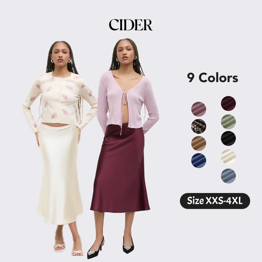 Cider Elegant Vacation Satin Maxi Skirt for Wedding Guest, Minimalist Solid Skirts, Ladies High Waist Long Skirt, Summer Party Outfits, Lady Silk Dress