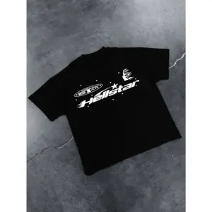 White Casual Round Neck Top With Eye-Catching Helstar Logo And Flame Star Design Suitable For Outdoor Activities Chill C Basic Cotton Tee Fabric Menswear