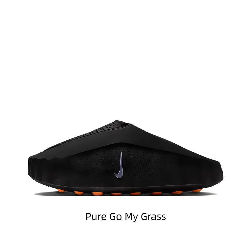 Collectibles Sports Collectibles All-Black Perforated Slip-On Mules - Minimalist Outdoor Slide Sandals with Eye-Catching Orange Outsole Accents
