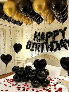 603pcs Black And Gold Birthday Party Decoration Set With Happy Birthday Balloon Banner And Latex Balloons For Themed Party Supplies