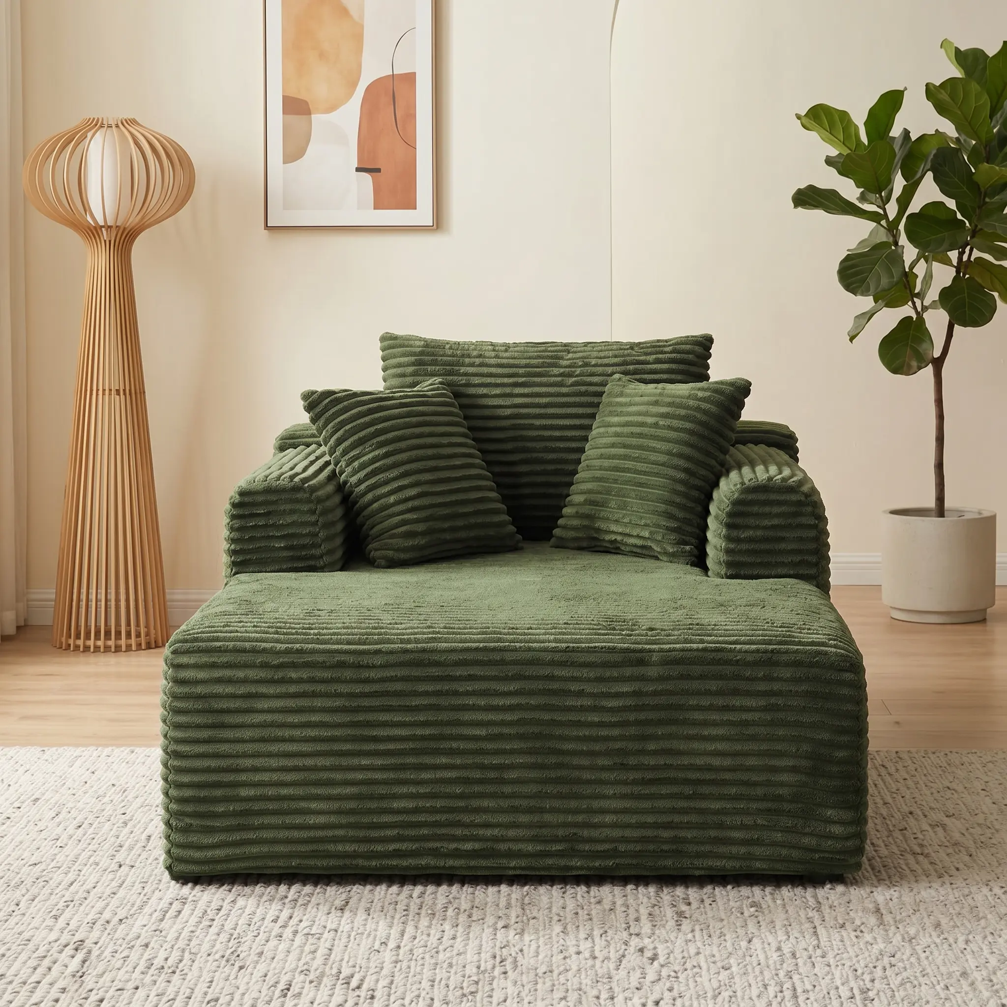 Oversized Indoor Chaise Lounge Sofa Bed Corduroy Couch , Throw Pillows, Plush Lazy Sleeper Chair for Living Room, Apartment Lounge Chair, Boneless Chaise Lounge Corduroy sofa, Upholstered Fluffy cloud sofa bed, No Assembly Required, Sleeper Chair