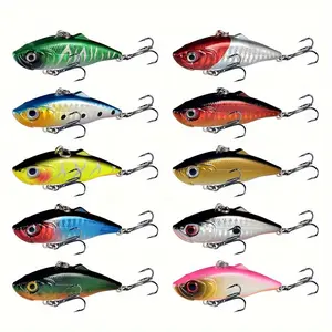 10-Pack VIB Lure Set, Topwater Lure,  Spoon Lures, 2.36inch/0.39oz Strong Vibration Sinking Hard Bait, Ice Fishing & All-Water Layer Search with High-Vis Colors for Fresh/Saltwater