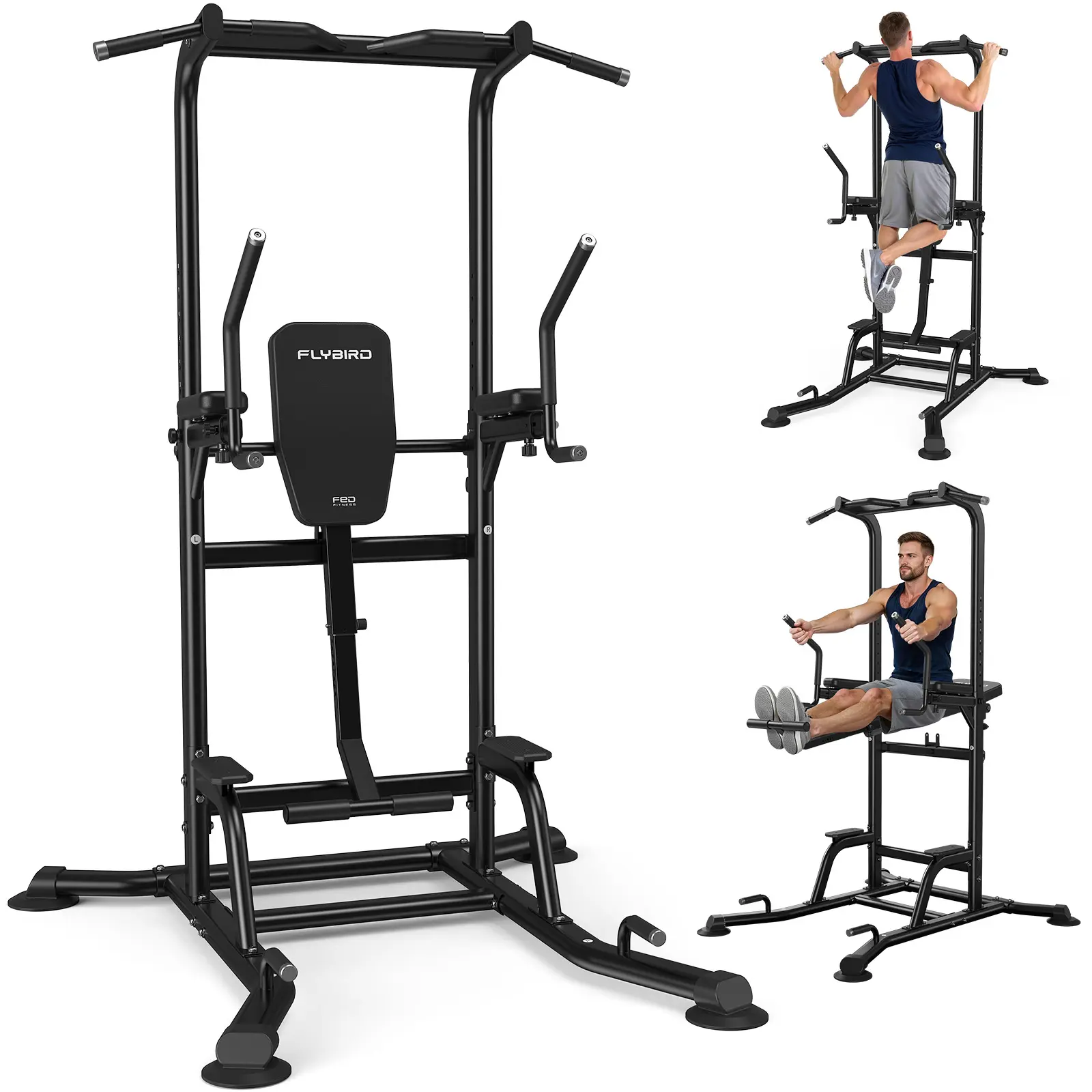 FED Fitness Flybird Series PT6 Power Tower Pull Up Bar Station, Heavy Duty Dip Station with Adjustable Height, Multi-Function Pull Up Station for Home Gym Strength & Ab Workout, 800 LBS Capacity | FED Fitness