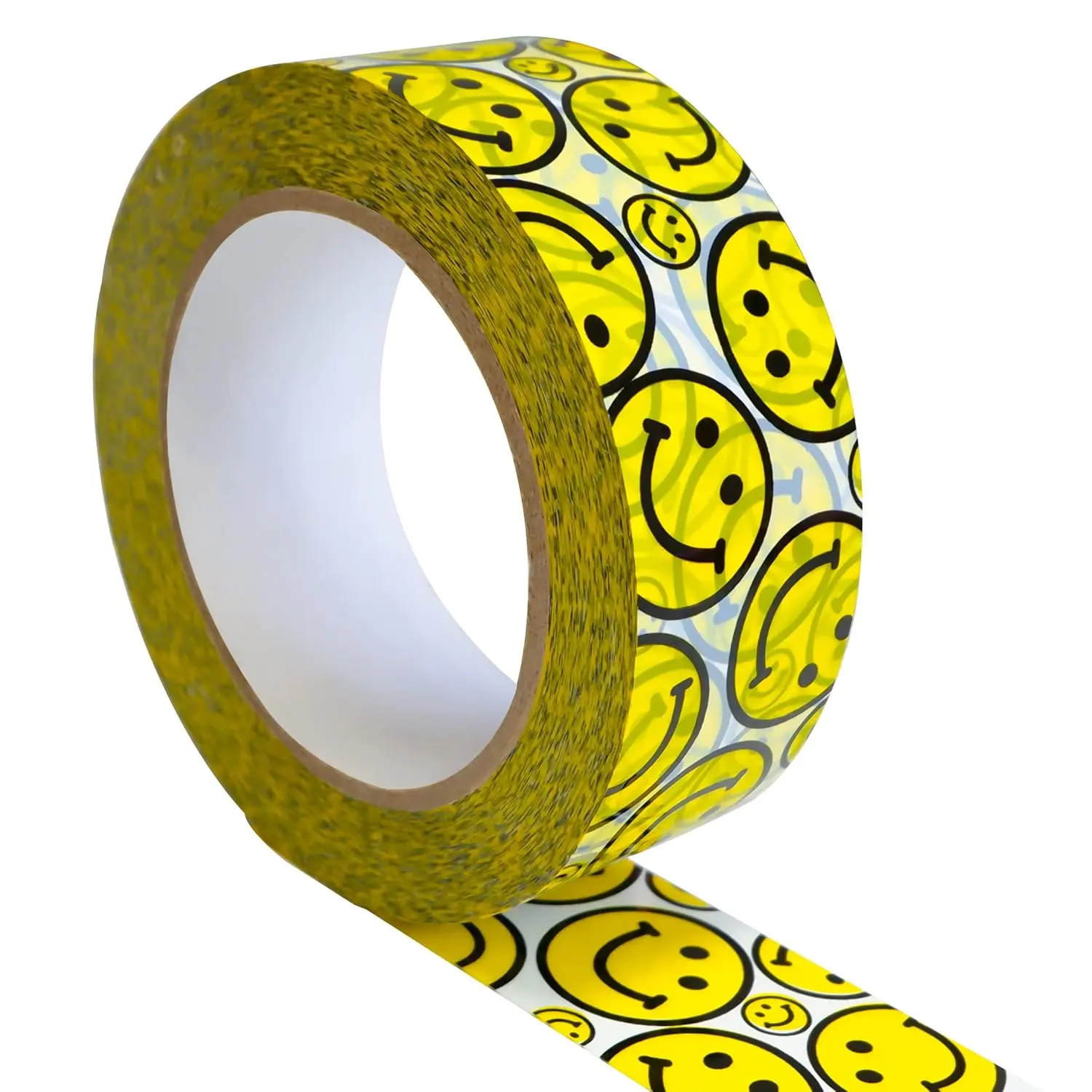 Designer Cute Packing Tape  Colorful Printing Shipping Carton Decorative for Sealing Boxes Smile - White 1.57" x 150 yd